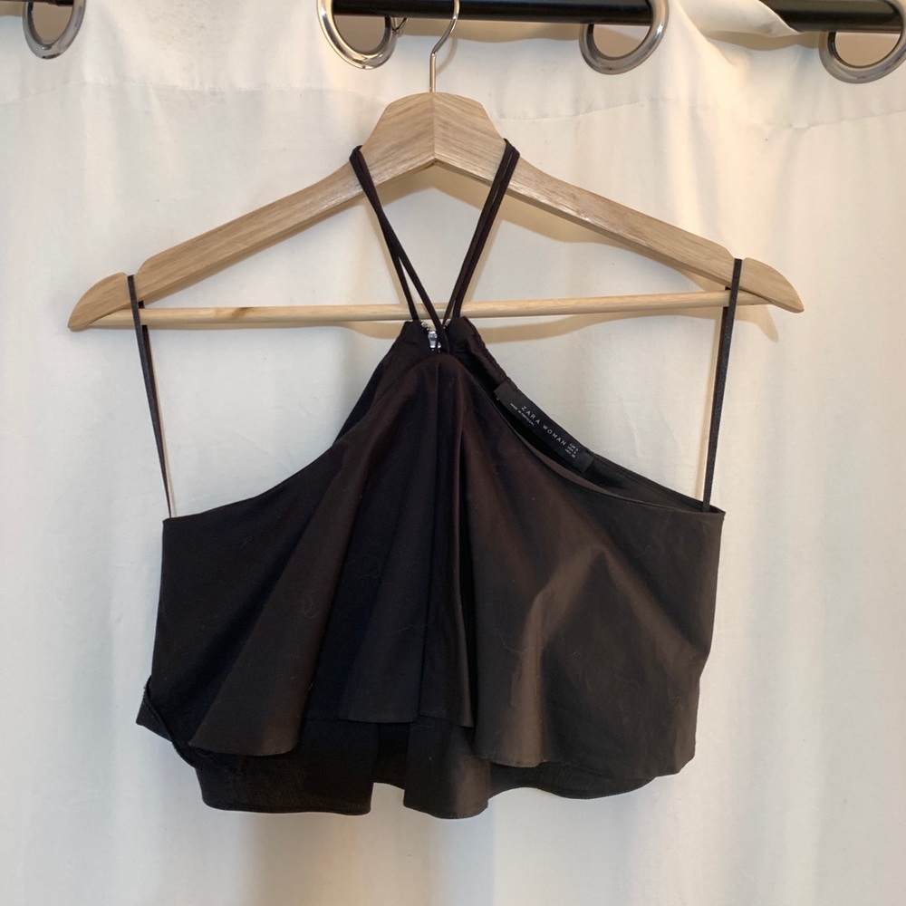 Zara Black Ruffled Halter Top
